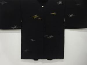 大正ロマン　漆　霞に樹木模様織出し　一ツ紋羽織